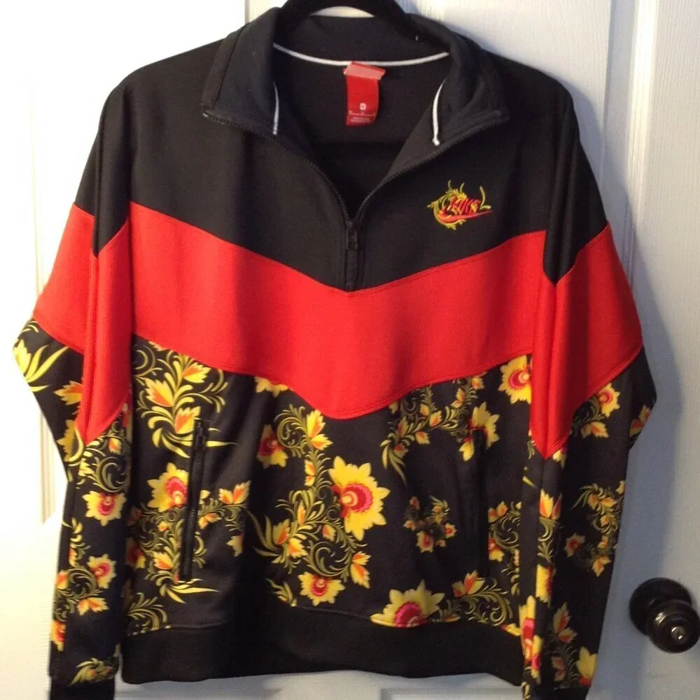 Nike Russian Floral M 1/2 zip track jacket pockets athletic UNISEX gym rat chic